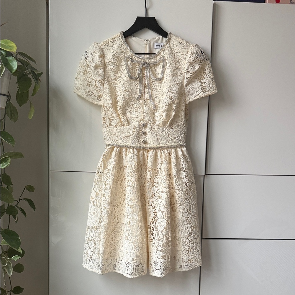 Self-Portrait Crystal Embellished Lace Bow Mini Dress - Picture 3 of 11
